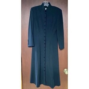 Liz Claiborne Vintage Velvet Black Button Down Long Coat Dress Sz 8 Forest Green